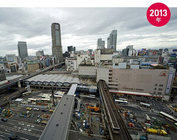 もうすぐ見納めとなる東横線渋谷駅と東急東横店東館のある風景（2013年12月撮影）<