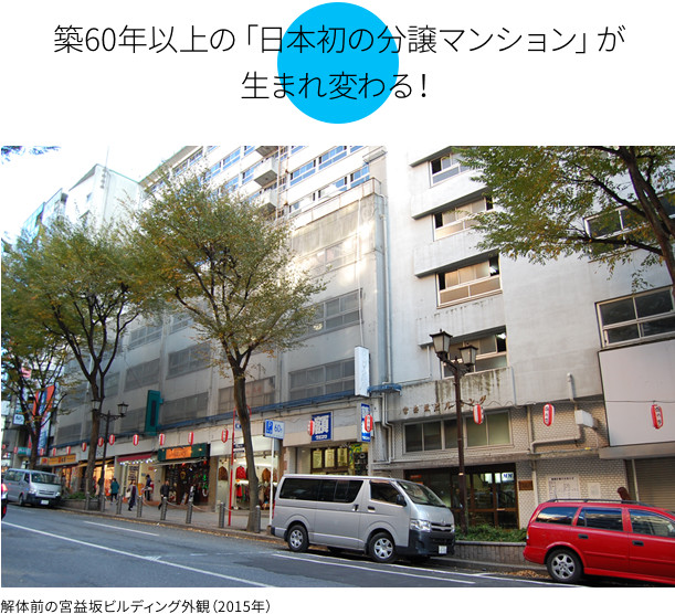 築60年以上の「日本初の分譲マンション」が生まれ変わる！
解体前の宮益坂ビルディング外観（2015年）